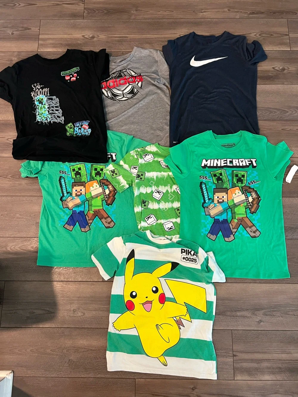 Minecraft & Pikachu Kids Graphic Tee Bundle - 7 pcs Size L